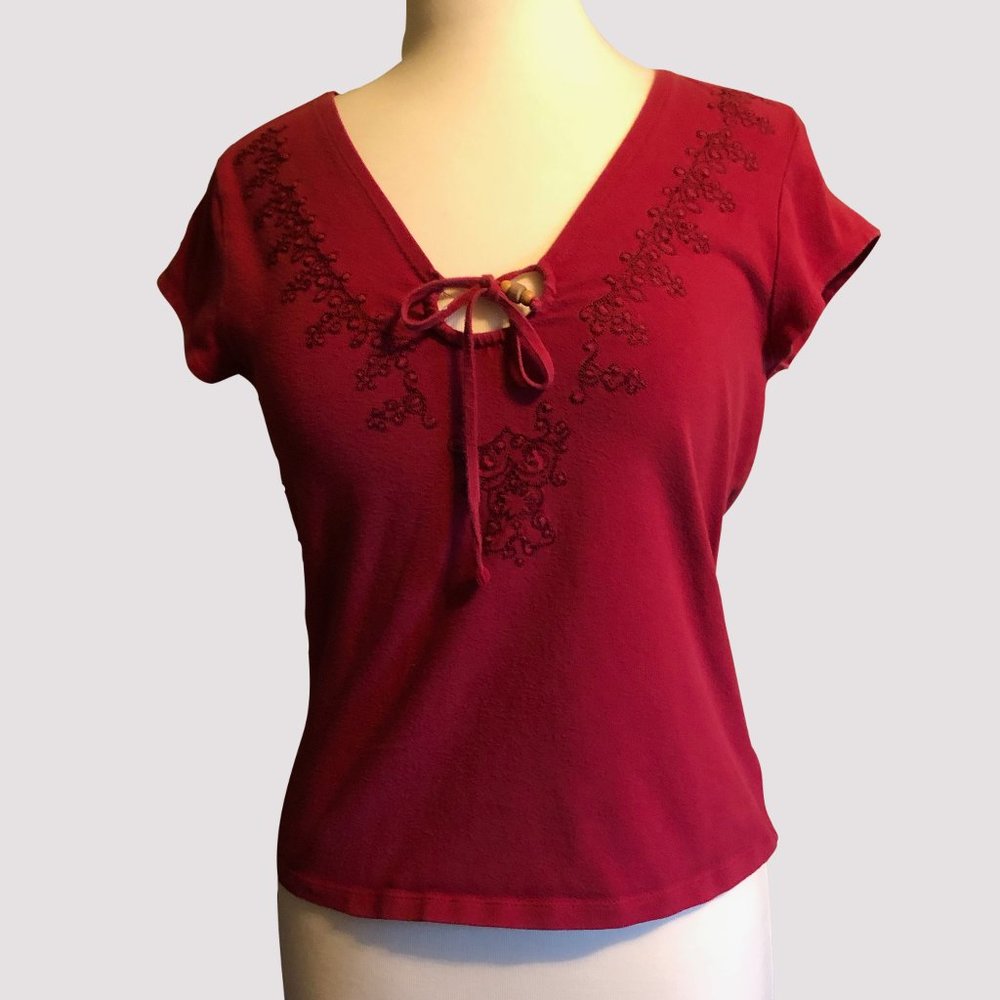 Cranberry Worthing Stretch Top with cap sleeves M